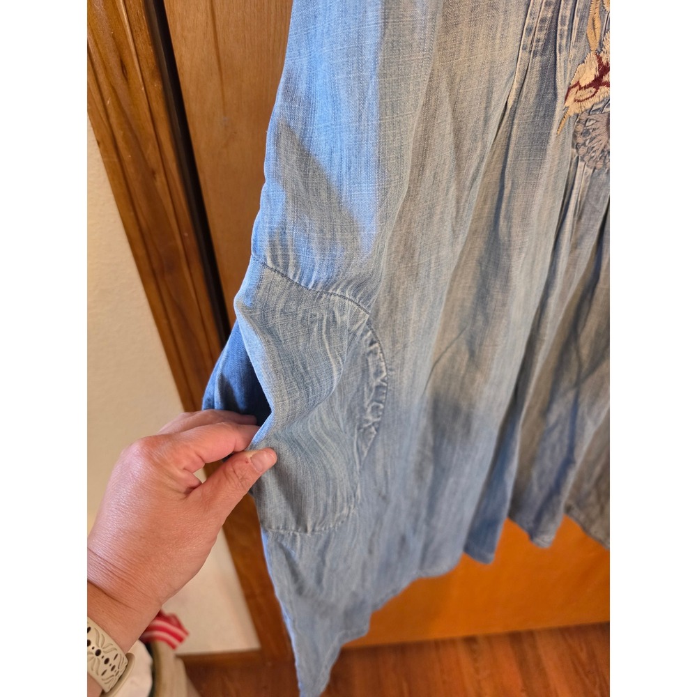 Coldwater Creek Embroidered Tencel Boho Shift Dress Blue Floral Plus 2X Pocket - Picture 5 of 9
